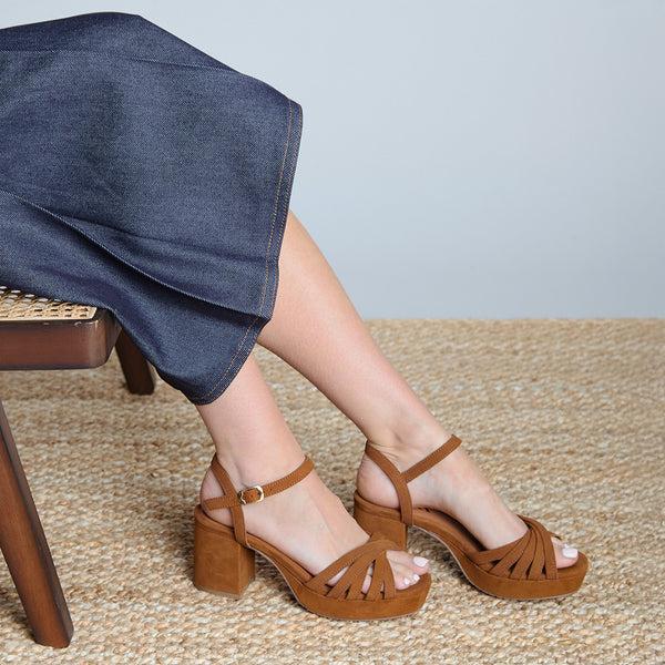 Esska Casey Suede Tan Mid Heel Sandal