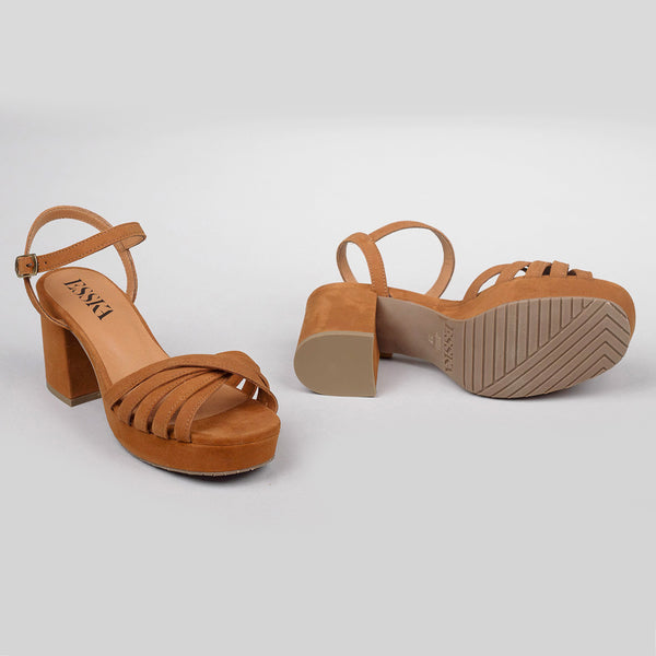 Esska Casey Suede Tan Mid Heel Sandal