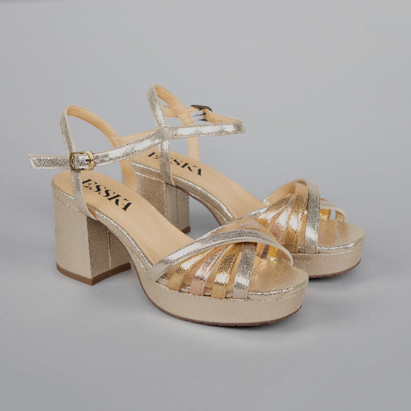 Esska Casey Vegan Metallic Trio Mid Heel Sandal