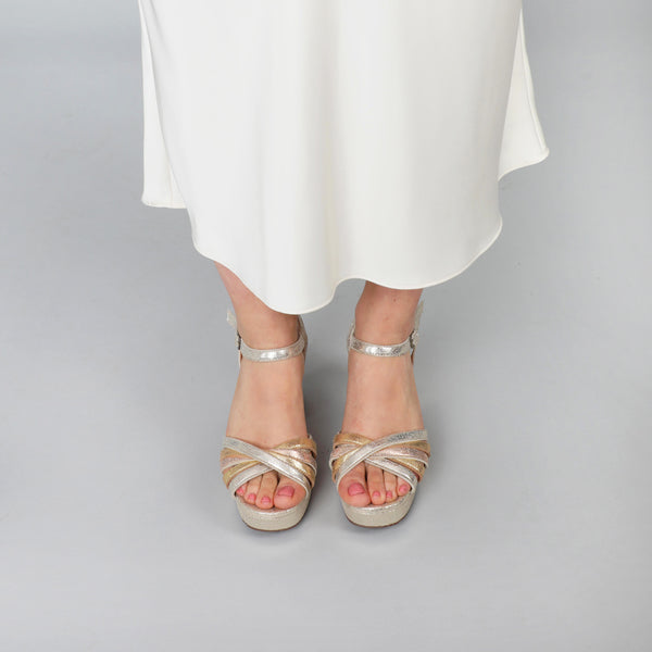 Esska Casey Vegan Metallic Trio Mid Heel Sandal