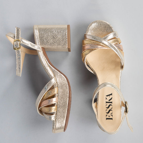 Esska Casey Vegan Metallic Trio Mid Heel Sandal