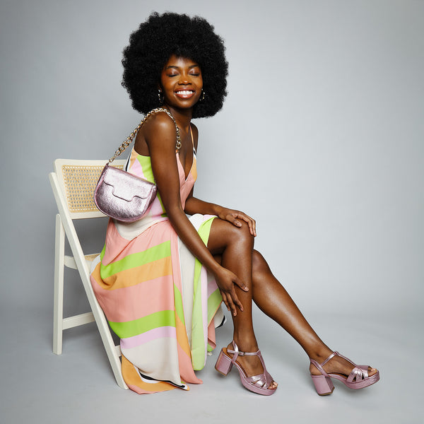 Esska Charlie Metallic Pink Mid Heel Shoe