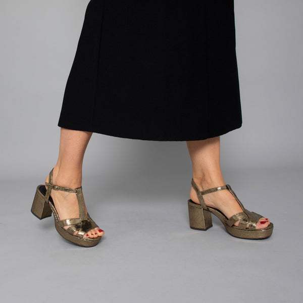 Esska Charlie Onyx Mid Heel T-Bar Sandals