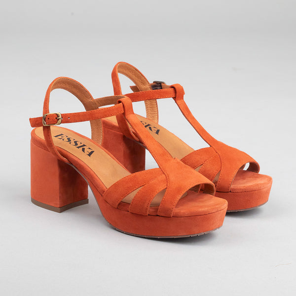 Esska Charlie Rust Mid Heel T-Bar Sandals