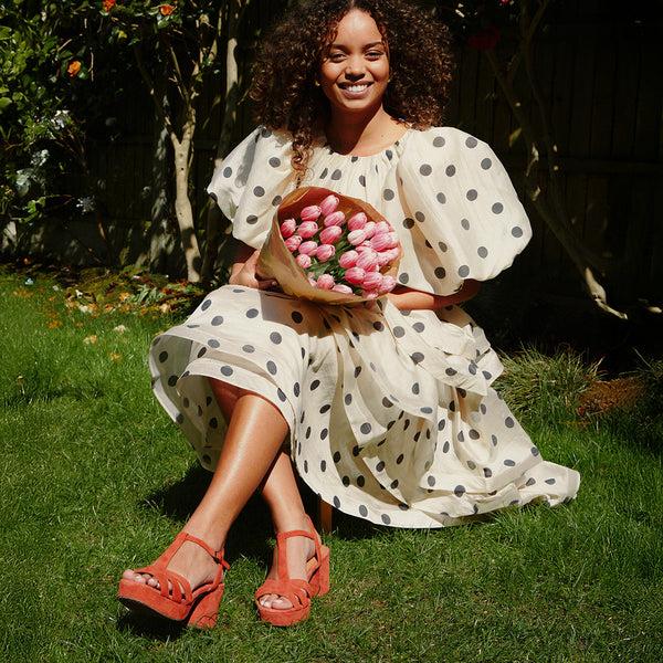 esska Charlie Rust Mid Heel T-Bar Sandals