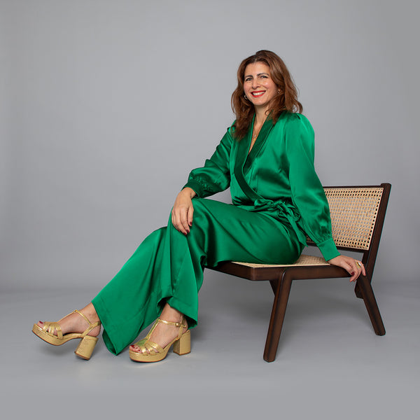 esska Charlie Vegan Gold Mid Heel T-Bar Sandals