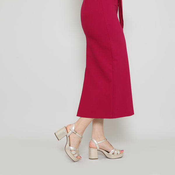 Esska Charlie Vegan Platinum Mid Heel T-Bar Sandal