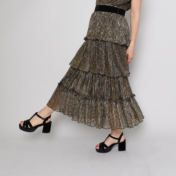 esska Charlie Velvet Black Mid Heel T-Bar Sandals