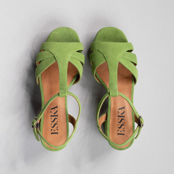Esska Charlie WIDE Moss Mid Heel T-Bar Sandals