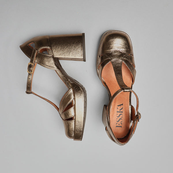 Esska Chaza Metallic Smoke Mid Heel Shoe