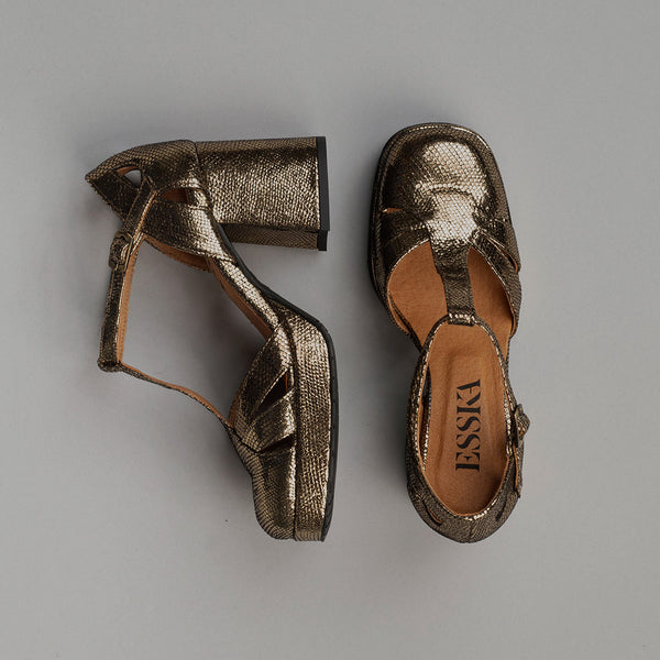 Esska Chaza Onyx Metallic Mid Heel Shoe