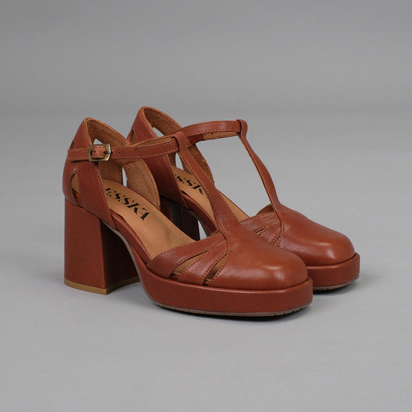 Esska Chaza Tan Leather Mid Heel Shoe