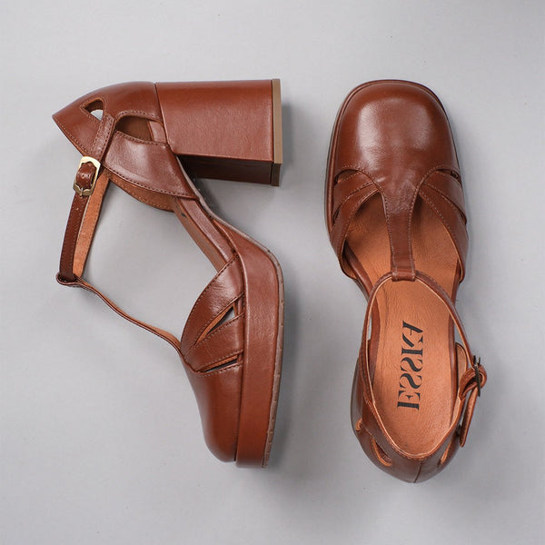 Esska Chaza Tan Leather Mid Heel Shoe