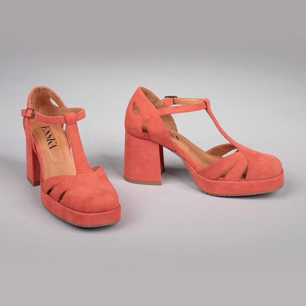 Esska Chaza WIDE Coral Mid Heel Shoe