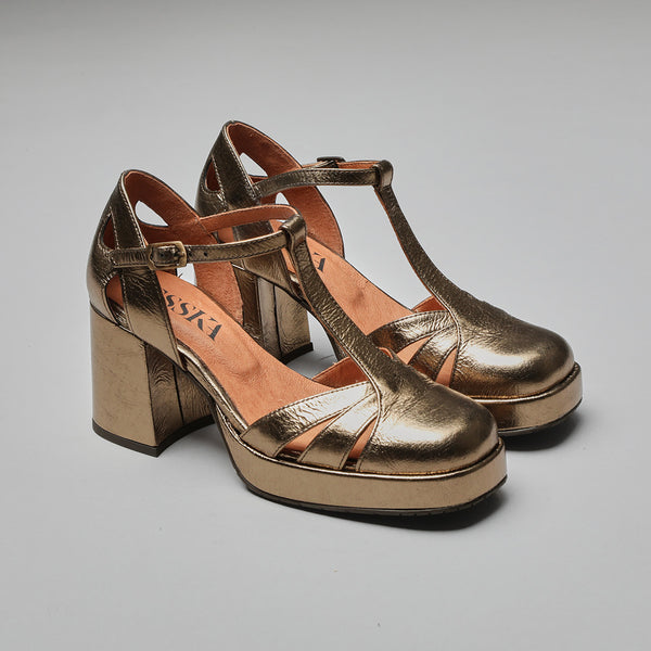Esska Chaza WIDE Metallic Smoke Mid Heel Shoe