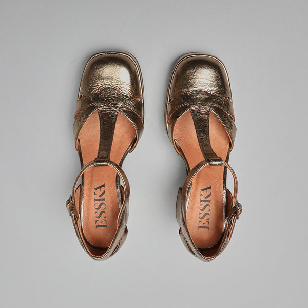 Esska Chaza WIDE Metallic Smoke Mid Heel Shoe