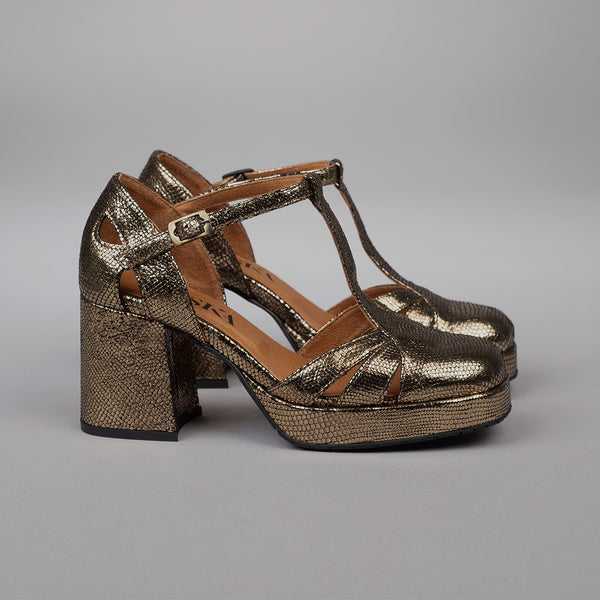 Esska Chaza WIDE Onyx Metallic Mid Heel Sandal