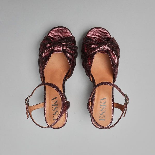 Esska Chilli Metallic Burgundy Mid Heel Sandal