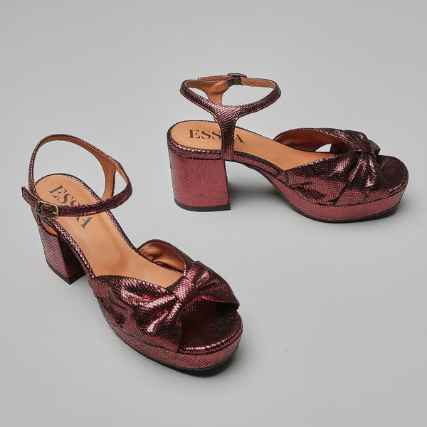 Esska Chilli Metallic Burgundy Mid Heel Sandal