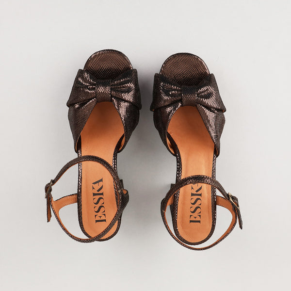 Esska Chilli Metallic Dark Brown Mid Heel Sandal