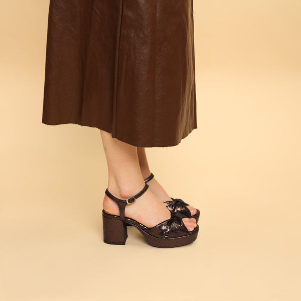 Esska Chilli Metallic Dark Brown Mid Heel Sandal