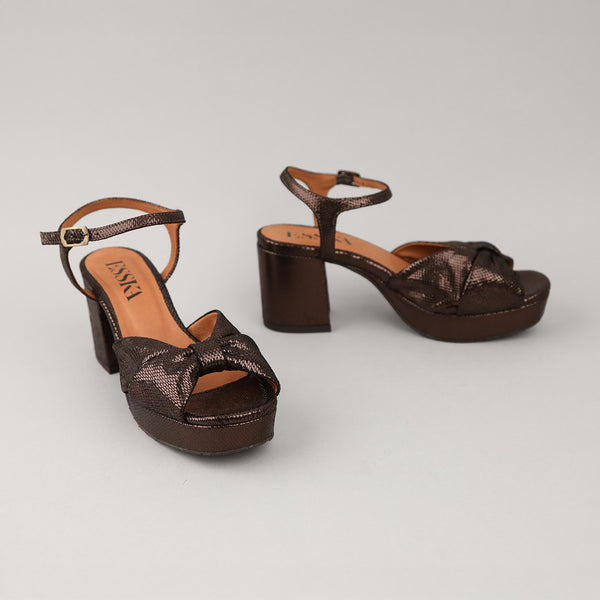 Esska Chilli Metallic Dark Brown Mid Heel Sandal