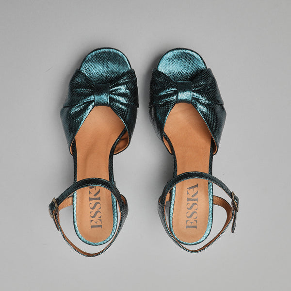 Esska Chilli Metallic Teal Mid Heel Sandal