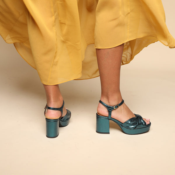 Esska Chilli Metallic Teal Mid Heel Sandal