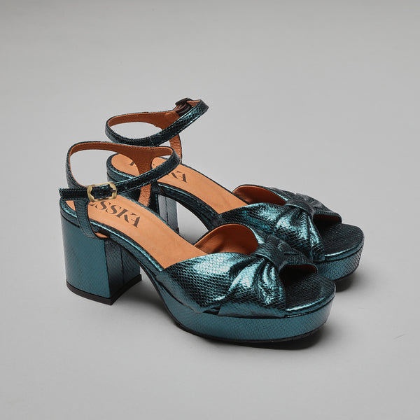 Esska Chilli Metallic Teal Mid Heel Sandal