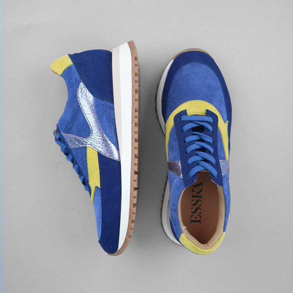 Esska Cinda Blue & Yellow Blue Suede Trainer
