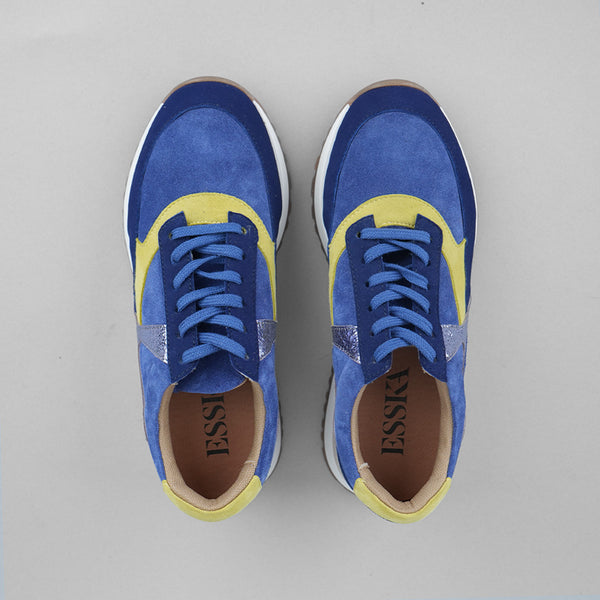 Esska Cinda Blue & Yellow Blue Suede Trainer