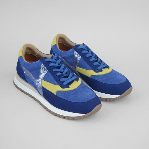 esska Cinda Blue & Yellow Blue Suede Trainer