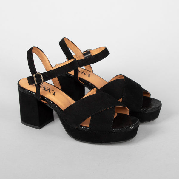 Esska Clara Black Mid Heel Sandal
