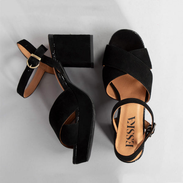 Esska Clara Black Mid Heel Sandal