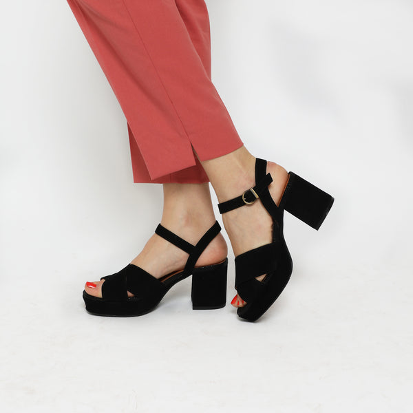 esska Clara Black Mid Heel Sandal
