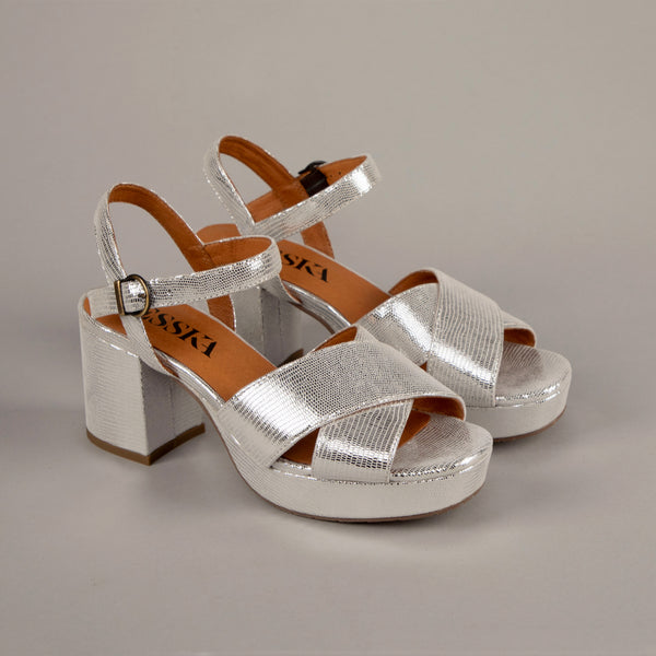 Esska Clara Silver Mid Heel Sandal
