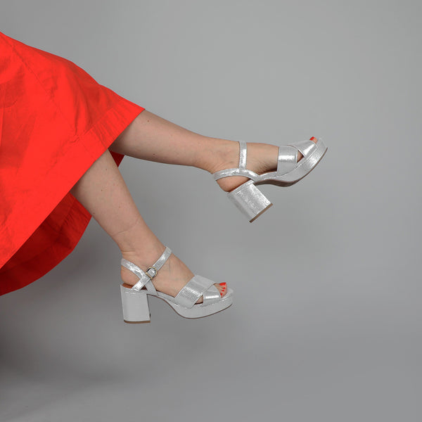 Esska Clara Silver Mid Heel Sandal