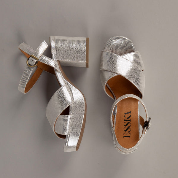 Esska Clara Silver Mid Heel Sandal