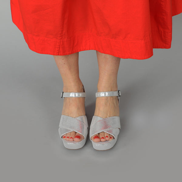 esska Clara Silver Mid Heel Sandal