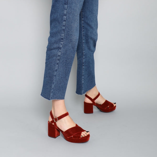 Esska Clara Velvet Burnt Orange Mid Heel Sandal