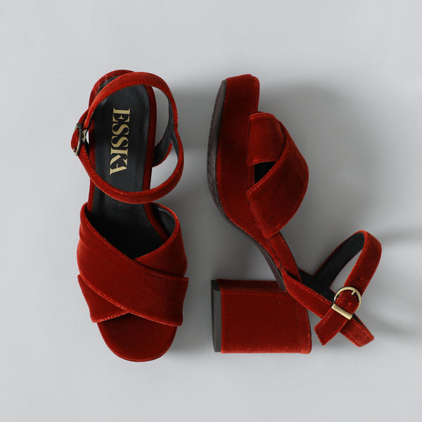 Esska Clara Velvet Burnt Orange Mid Heel Sandal