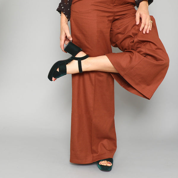 Esska Clara Velvet Dark Green Mid Heel Sandal