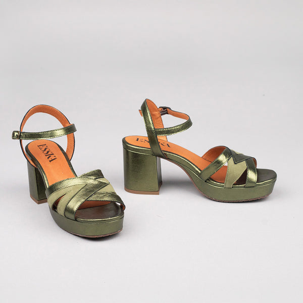 Esska Cleo Metallic Green Mid Heel Sandal