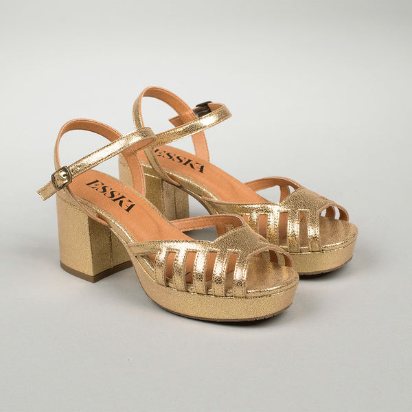 Esska Cristi Vegan Gold Mid Heel Sandal