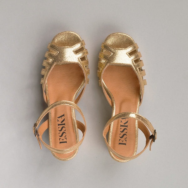 Esska Cristi Vegan Gold Mid Heel Sandal