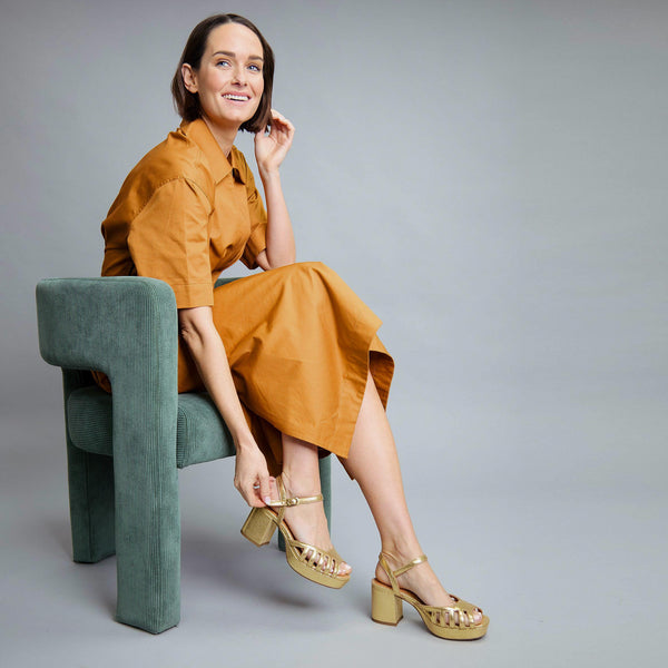 esska Cristi WIDE Vegan Gold Mid Heel Sandal