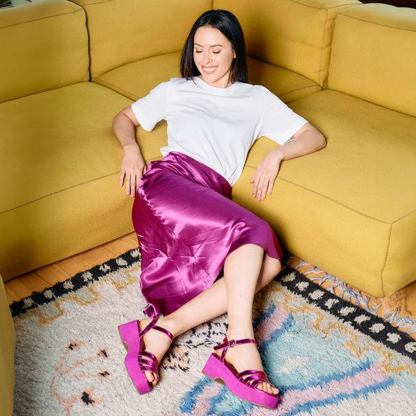 esska Ellie Fuchsia Flat Platform Sandal