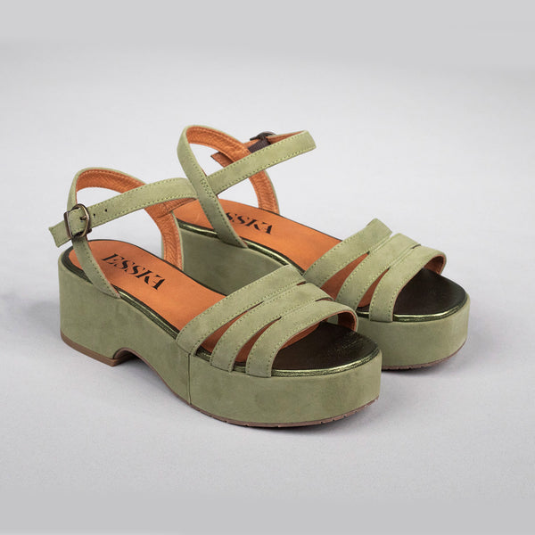 Esska Ellie Green Flat Platform Sandal