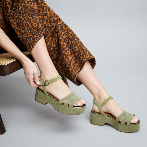 Esska Ellie Green Flat Platform Sandal
