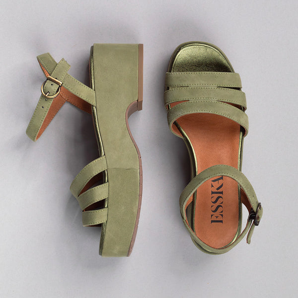 Esska Ellie Green Flat Platform Sandal
